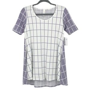 Lularoe Perfect T Shirt Window Pane Plaid Purple & White Size XXS Short Sleeve